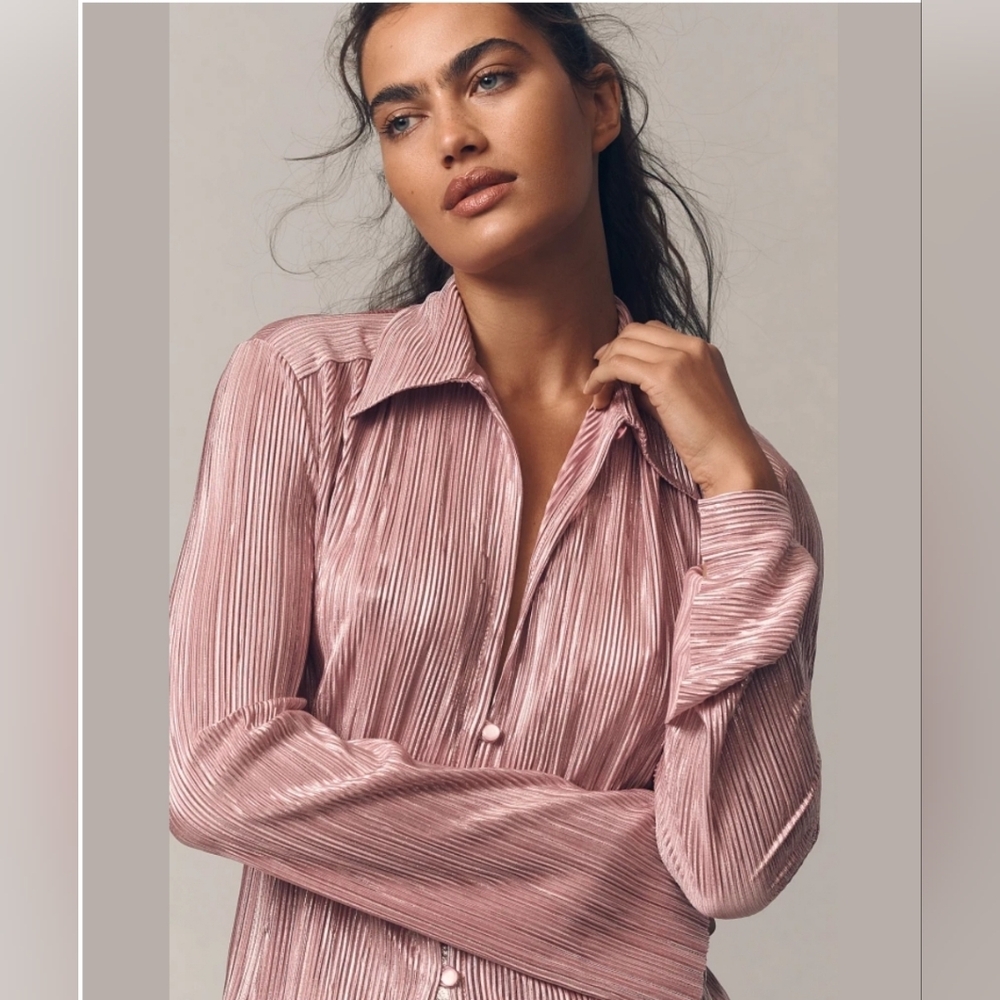 Sabina Musayev Rigel Pleated Blouse L Large Nwot